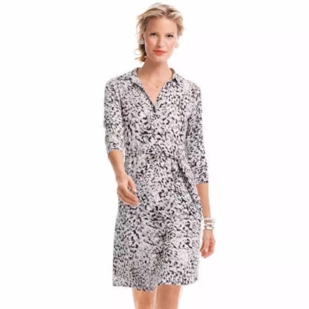 Cabi Jersey Animal Print Abstract Gray Shirt Shift Dress Casual Comfy Stretchy